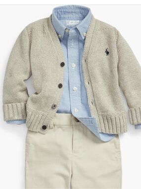 Ralph Lauren Kids Grey Knit Cardigan with Navy Pony